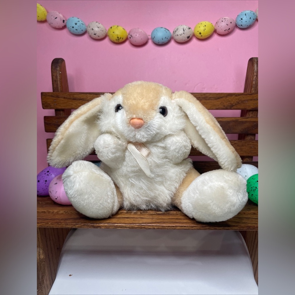 Vtg 1999 Plush Bunny Beige White 6” International Silver Co.